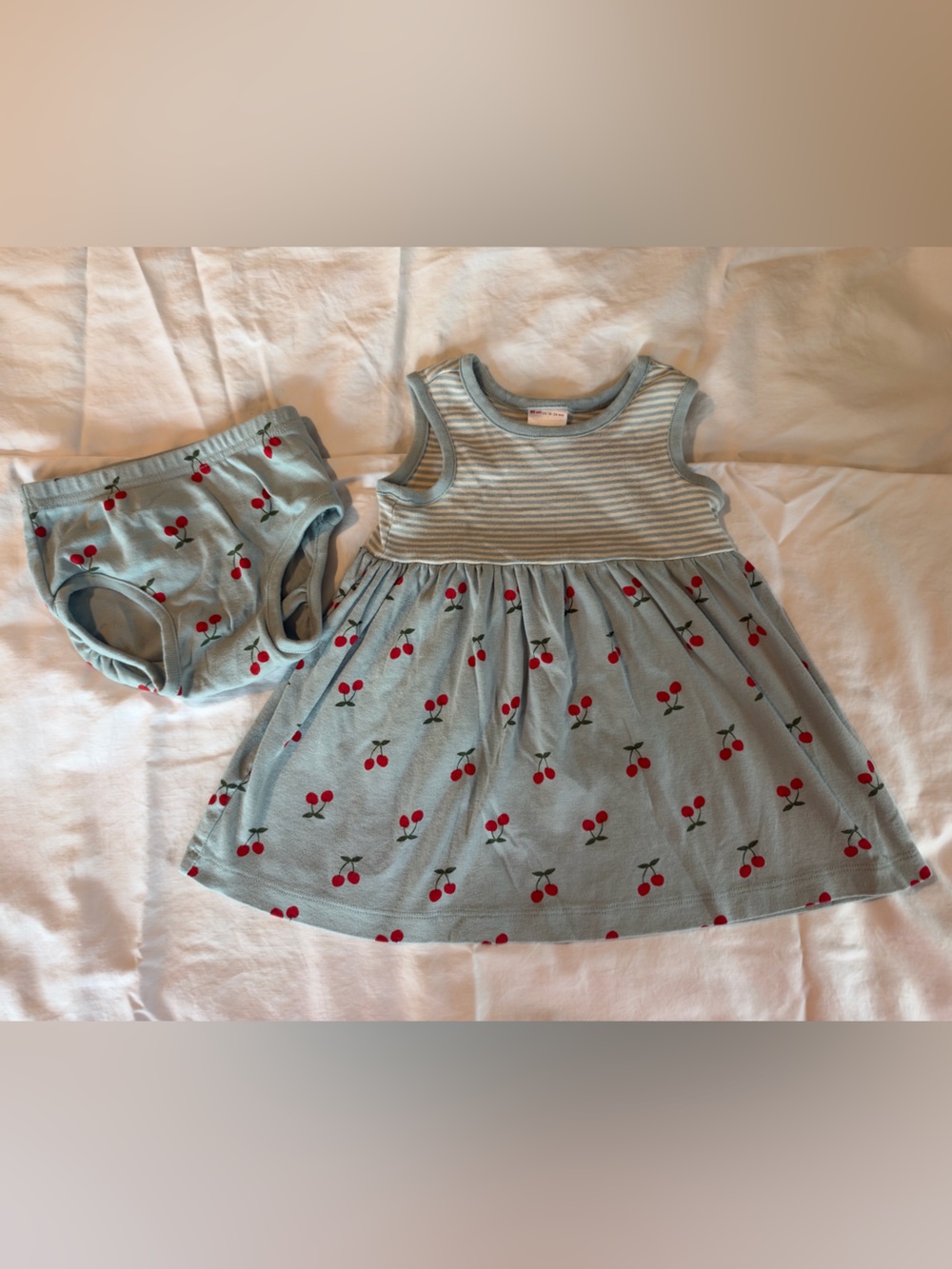 Hanna Andersson Light Blue Cherry Print Tank Dress with Matching Bloomers
